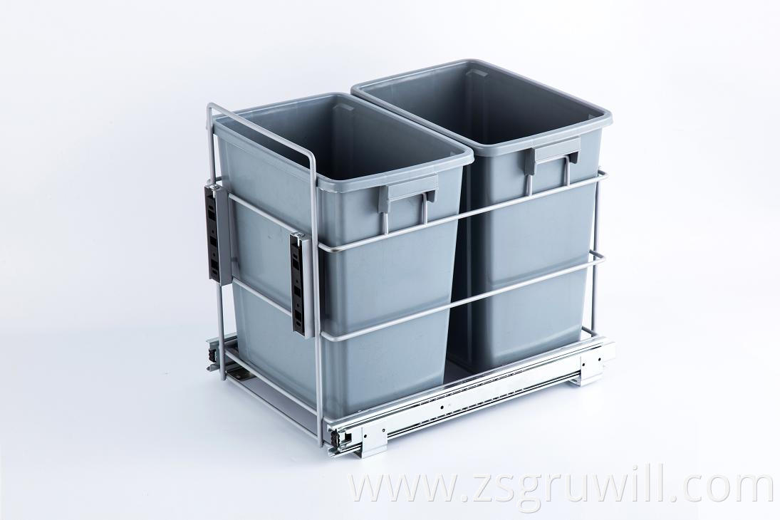 Built-in pull out household modern kitchen cabinet trash can double 2*35L plastic waste bin